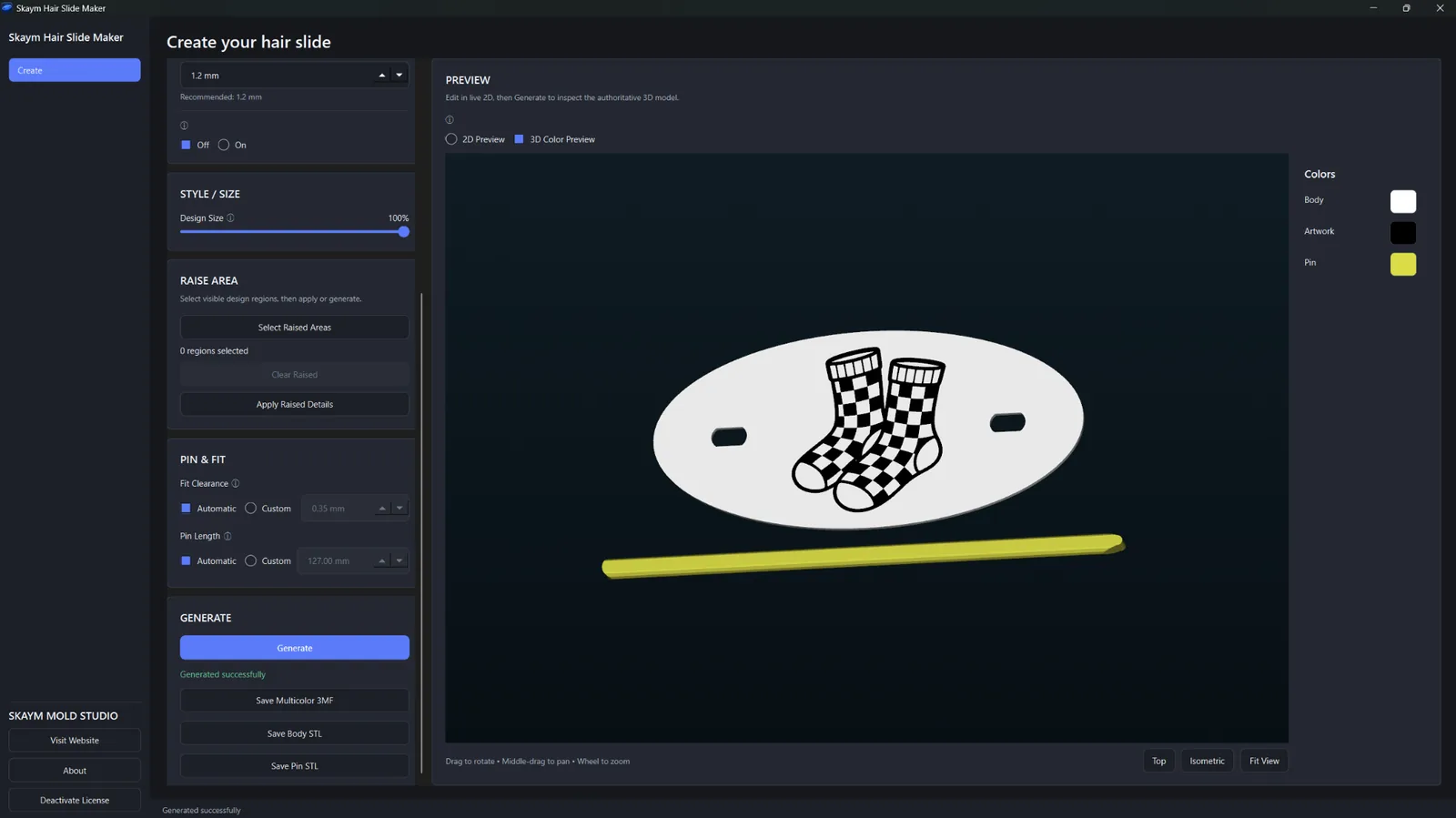Hair Slide Maker SVG workflow showing checkerboard socks on an oval hair slide