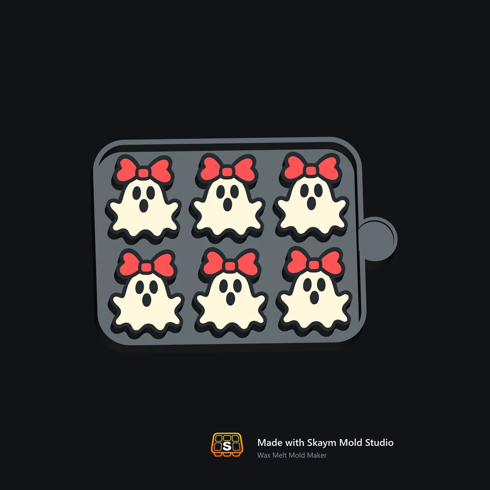 Six-cavity bow ghost wax melt mold preview created with Wax Melt Mold Maker