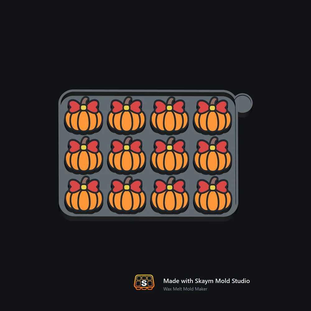 Twelve-cavity bow pumpkin wax melt mold preview created with Wax Melt Mold Maker