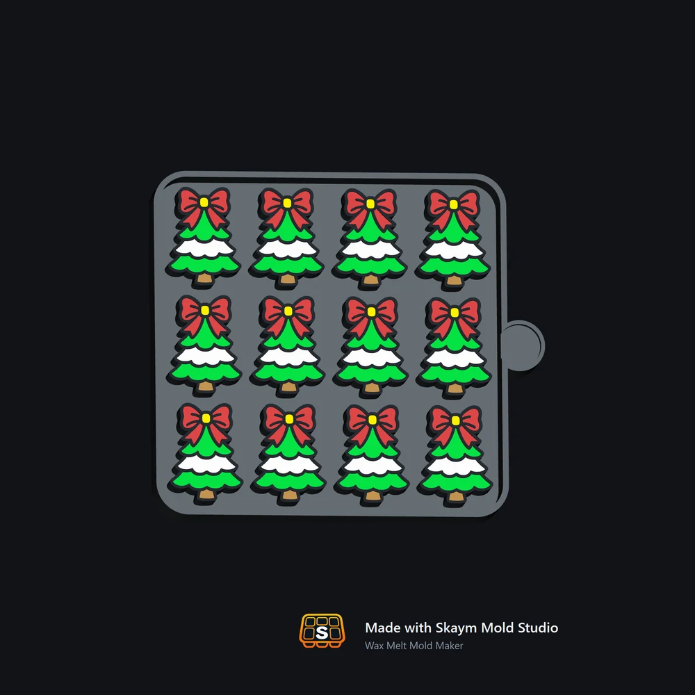 Twelve-cavity Christmas tree wax melt mold preview created with Wax Melt Mold Maker